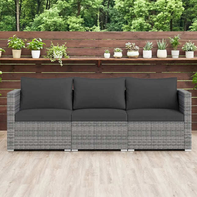 3 Pieces Patio Sectional Sofa Set PE Rattan Modular Couch Furniture Set with Soft Cushions-Black - Black - Outdoor