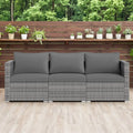 3 Pieces Patio Sectional Sofa Set PE Rattan Modular Couch Furniture Set with Soft Cushions-Gray - Gray - Outdoor