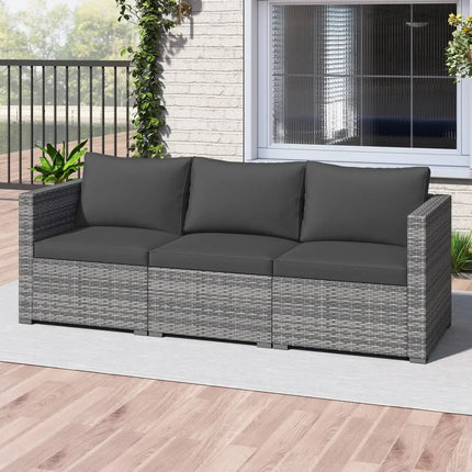 3 Pieces Patio Sectional Sofa Set PE Rattan Modular Couch Furniture Set with Soft Cushions-Black - Black - Outdoor