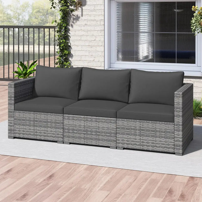 3 Pieces Patio Sectional Sofa Set PE Rattan Modular Couch Furniture Set with Soft Cushions-Black - Black - Outdoor