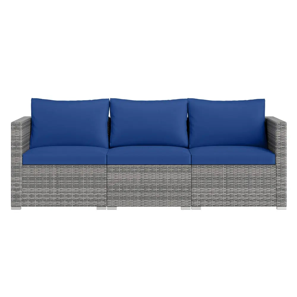 3 Pieces Patio Sectional Sofa Set PE Rattan Modular Couch Furniture Set with Soft Cushions-Navy - Navy - Outdoor