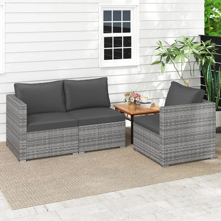 3 Pieces Patio Sectional Sofa Set PE Rattan Modular Couch Furniture Set with Soft Cushions-Black - Black - Outdoor