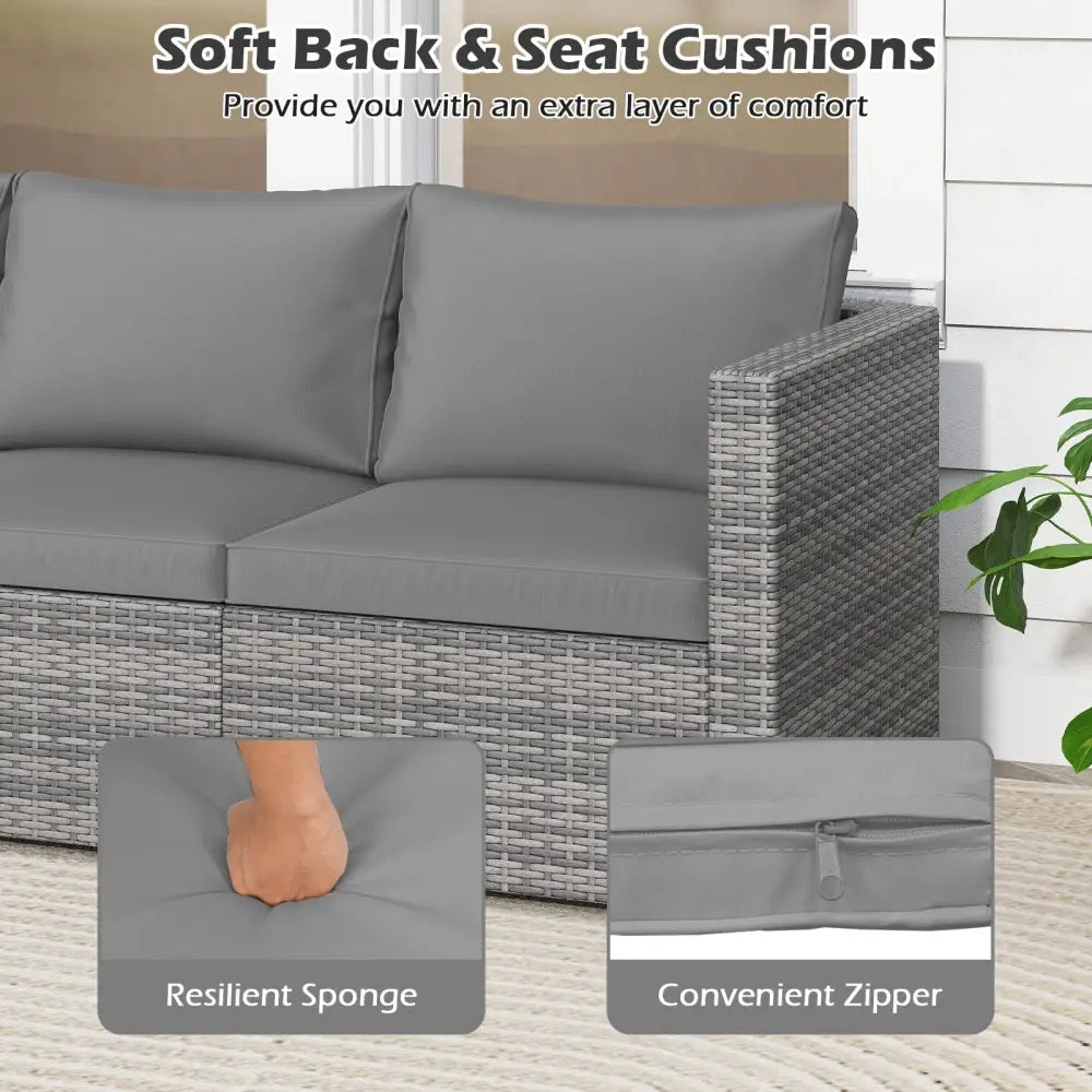 3 Pieces Patio Sectional Sofa Set PE Rattan Modular Couch Furniture Set with Soft Cushions-Gray - Gray - Outdoor
