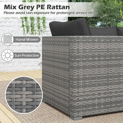 3 Pieces Patio Sectional Sofa Set PE Rattan Modular Couch Furniture Set with Soft Cushions-Black - Black - Outdoor