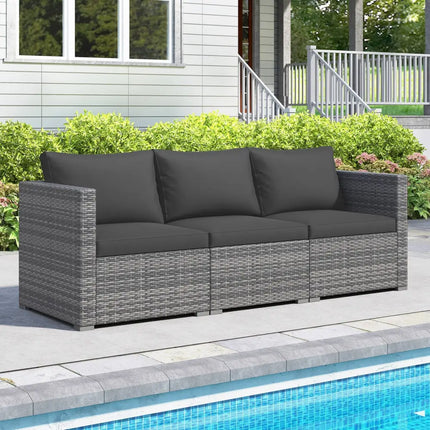 3 Pieces Patio Sectional Sofa Set PE Rattan Modular Couch Furniture Set with Soft Cushions-Black - Black - Outdoor