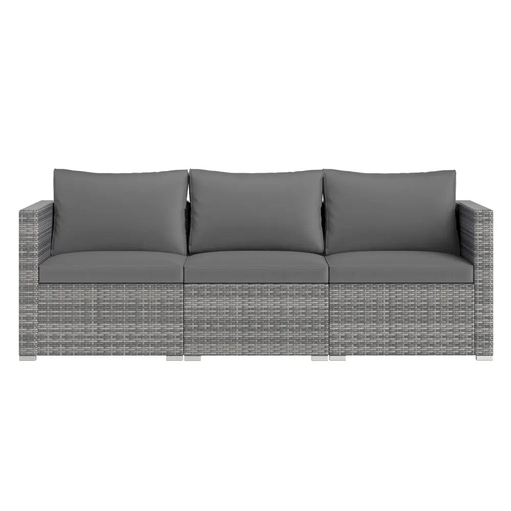 3 Pieces Patio Sectional Sofa Set PE Rattan Modular Couch Furniture Set with Soft Cushions-Gray - Gray - Outdoor