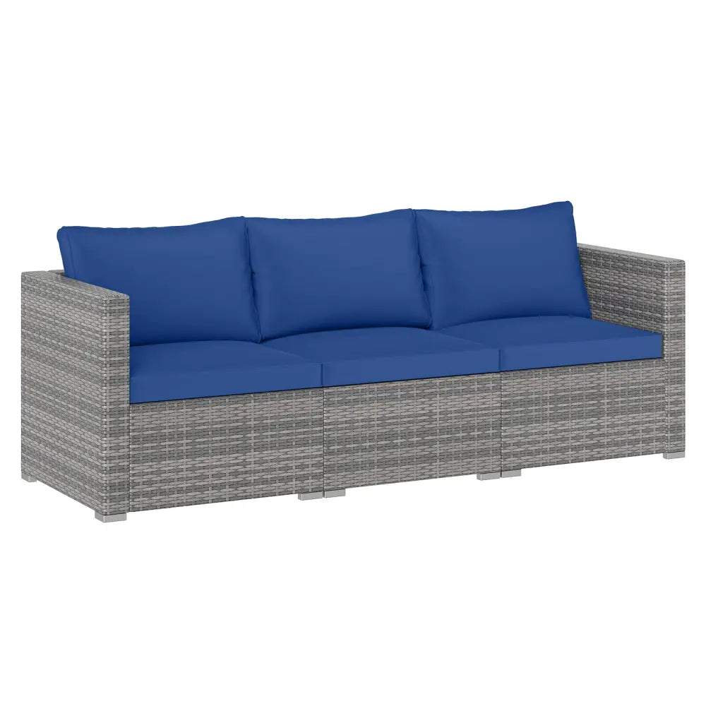 3 Pieces Patio Sectional Sofa Set PE Rattan Modular Couch Furniture Set with Soft Cushions-Navy - Navy - Outdoor