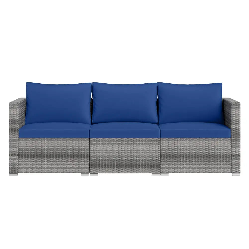 3 Pieces Patio Sectional Sofa Set PE Rattan Modular Couch Furniture Set with Soft Cushions-Navy - Navy - Outdoor