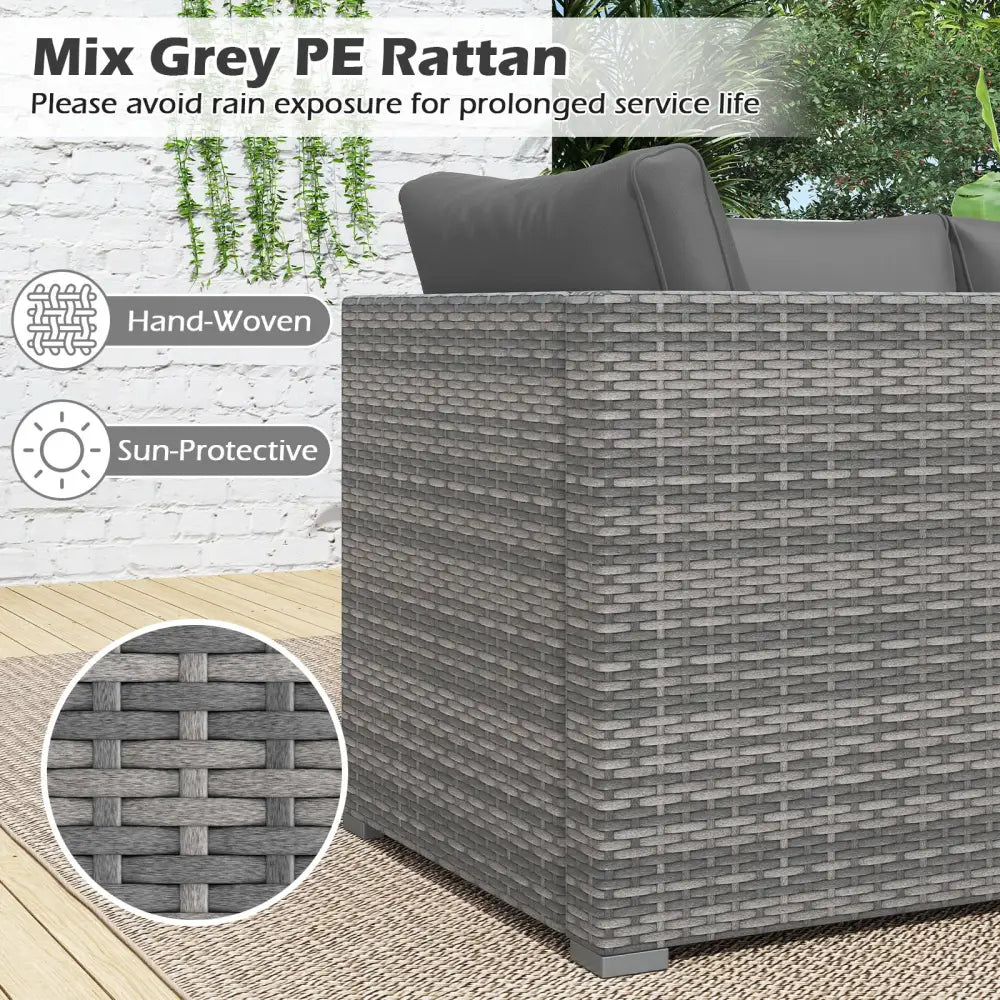 3 Pieces Patio Sectional Sofa Set PE Rattan Modular Couch Furniture Set with Soft Cushions-Gray - Gray - Outdoor