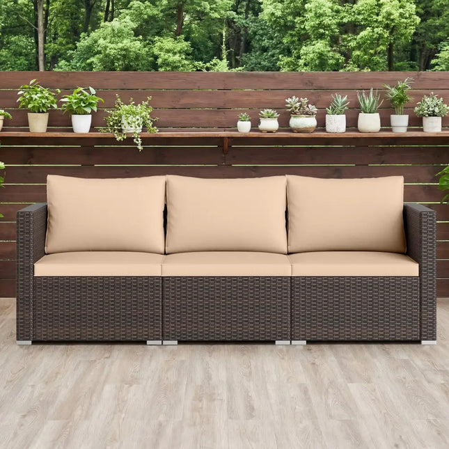 3 Pieces Patio Sectional Sofa Set with Soft Cushions-Beige - Beige - Outdoor Sectionals
