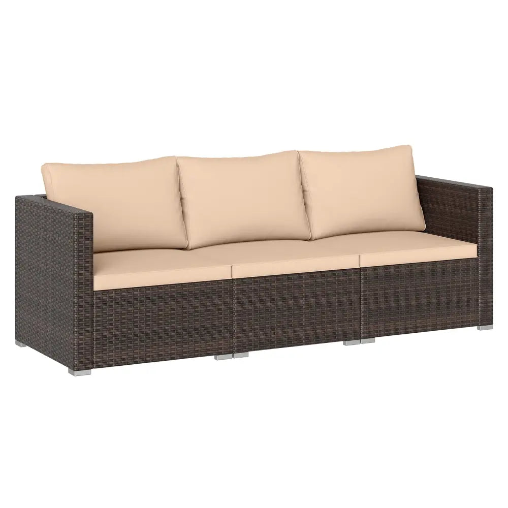 3 Pieces Patio Sectional Sofa Set with Soft Cushions-Beige - Beige - Outdoor Sectionals