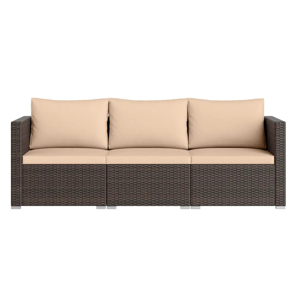 3 Pieces Patio Sectional Sofa Set with Soft Cushions-Beige - Beige - Outdoor Sectionals