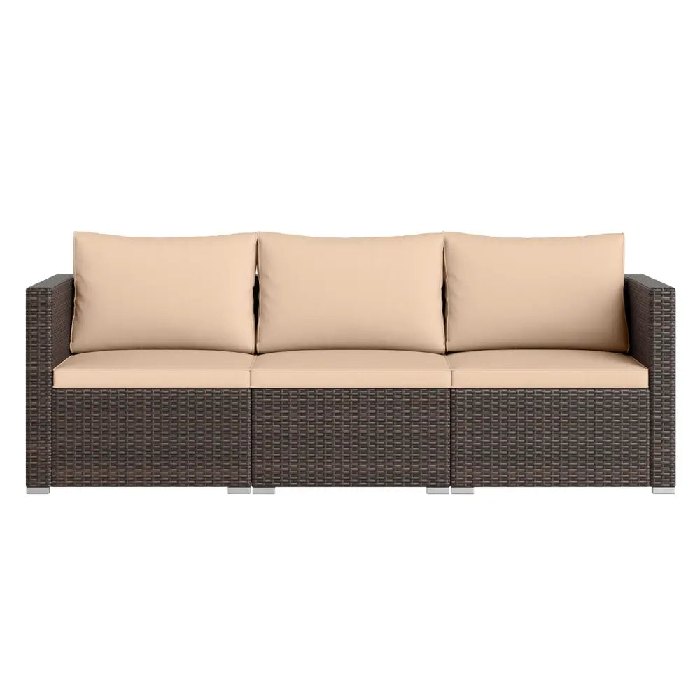 3 Pieces Patio Sectional Sofa Set with Soft Cushions-Beige - Beige - Outdoor Sectionals