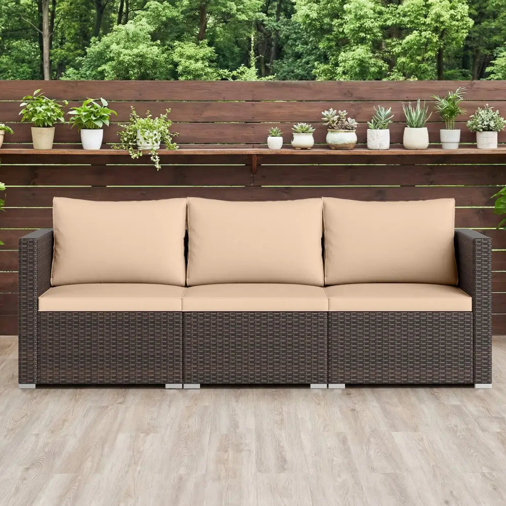 3 Pieces Patio Sectional Sofa Set with Soft Cushions-Beige - Beige - Outdoor Sectionals