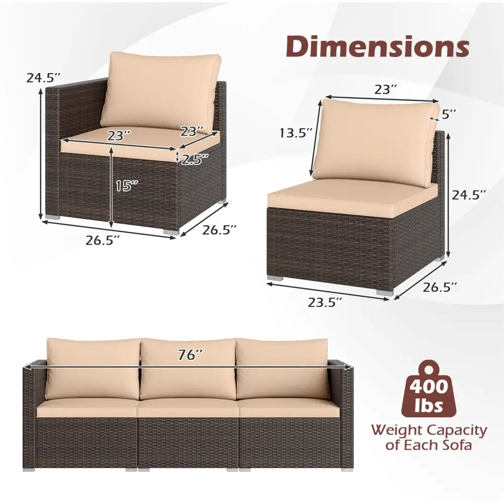 3 Pieces Patio Sectional Sofa Set with Soft Cushions-Beige - Beige - Outdoor Sectionals