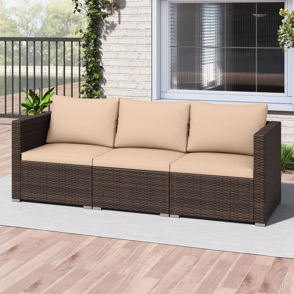 3 Pieces Patio Sectional Sofa Set with Soft Cushions-Beige - Beige - Outdoor Sectionals