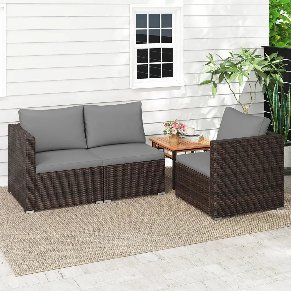 3 Pieces Patio Sectional Sofa Set with Soft Cushions-Gray - Gray - Outdoor Sectionals