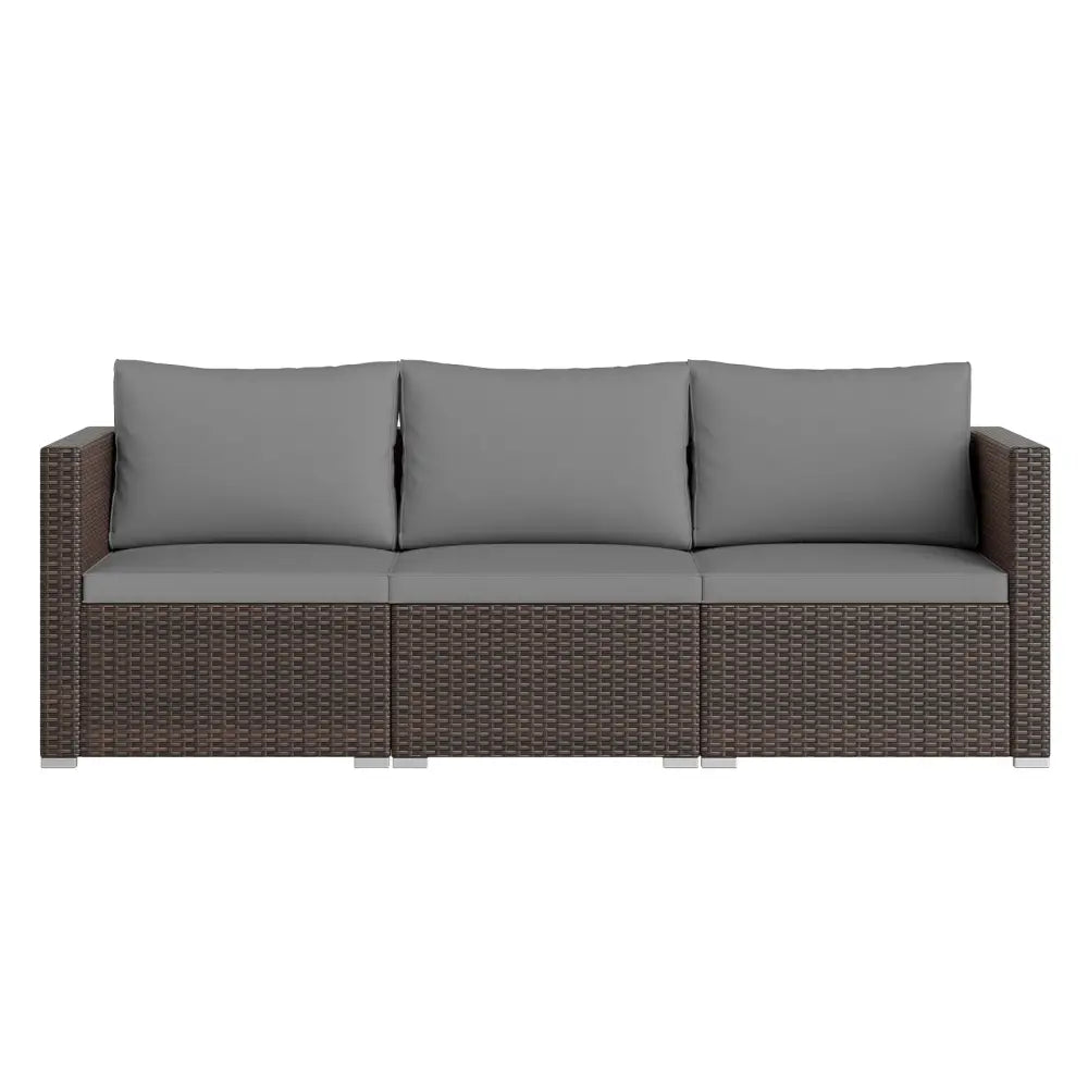 3 Pieces Patio Sectional Sofa Set with Soft Cushions-Gray - Gray - Outdoor Sectionals