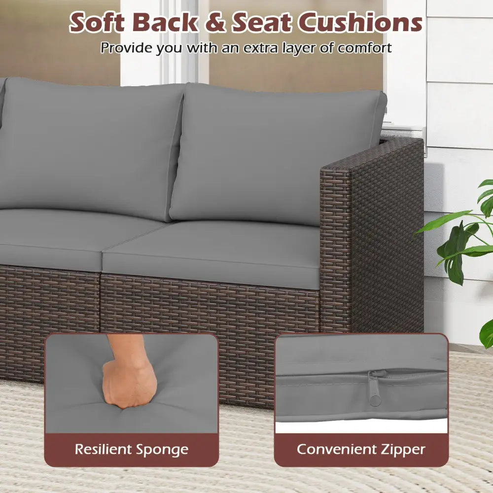 3 Pieces Patio Sectional Sofa Set with Soft Cushions-Gray - Gray - Outdoor Sectionals
