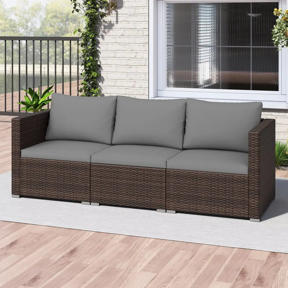 3 Pieces Patio Sectional Sofa Set with Soft Cushions-Gray - Gray - Outdoor Sectionals