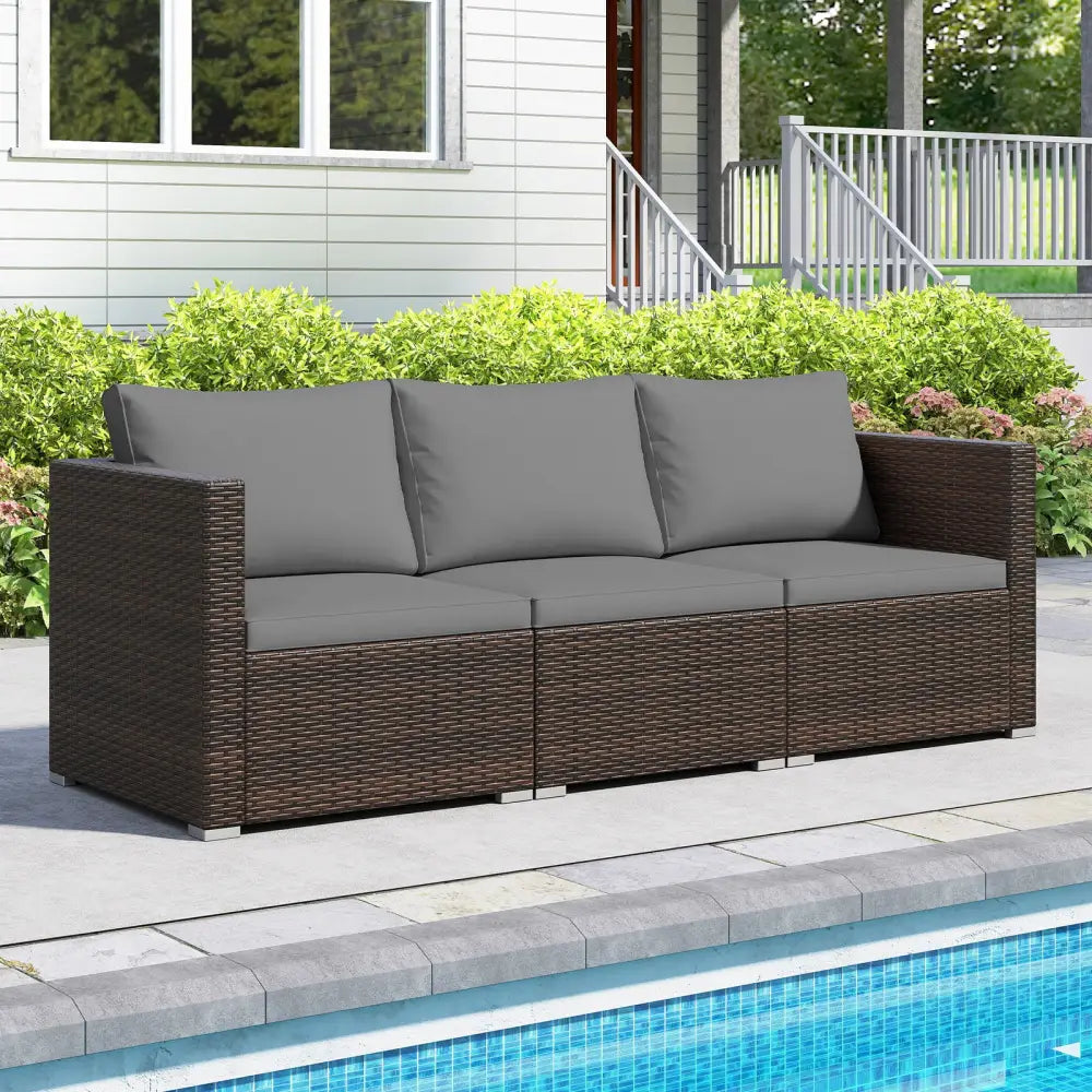 3 Pieces Patio Sectional Sofa Set with Soft Cushions-Gray - Gray - Outdoor Sectionals