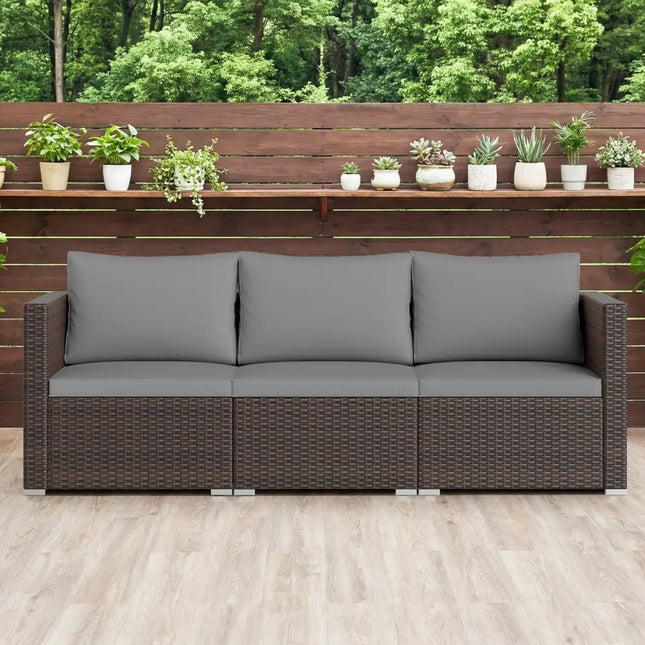 3 Pieces Patio Sectional Sofa Set with Soft Cushions-Gray - Gray - Outdoor Sectionals