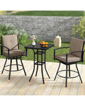 3 Pieces Patio Swivel Bar Set with Soft Cushions and Umbrella Hole-Brown - Brown - Patio Bar Furniture