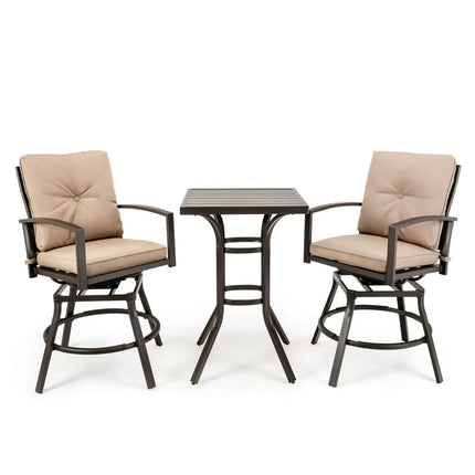 3 Pieces Patio Swivel Bar Table Set with Removable Cushions and Rustproof Metal Frame - Beige - Patio Bar Furniture