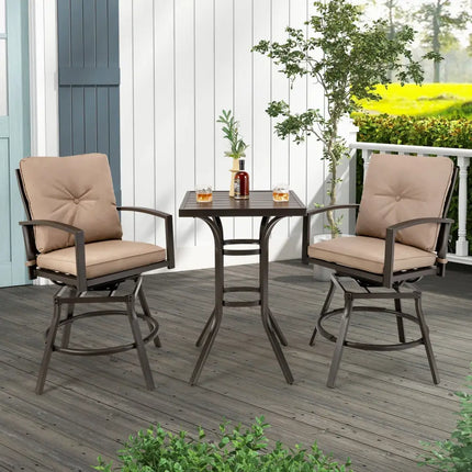 3 Pieces Patio Swivel Bar Table Set with Removable Cushions and Rustproof Metal Frame - Beige - Patio Bar Furniture