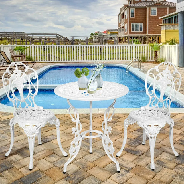 3 Pieces Patio Table Chairs Furniture Bistro Set - White - Patio Conversation Sets
