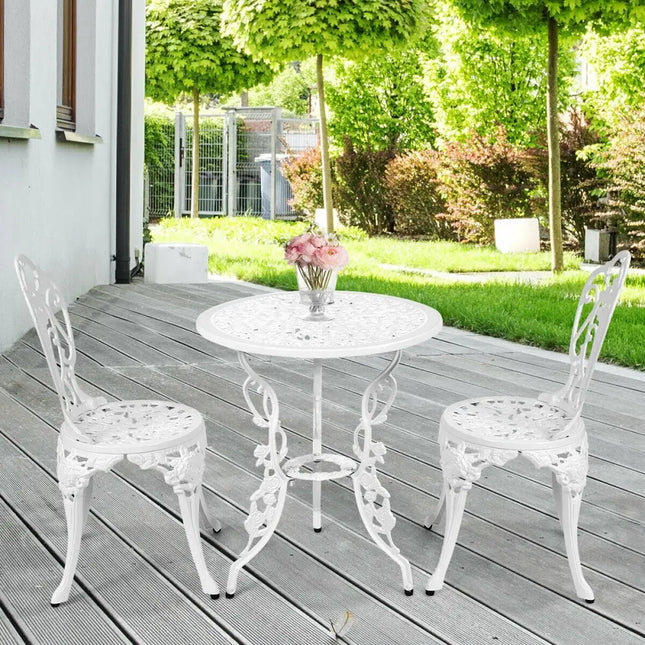 3 Pieces Patio Table Chairs Furniture Bistro Set - White - Patio Conversation Sets