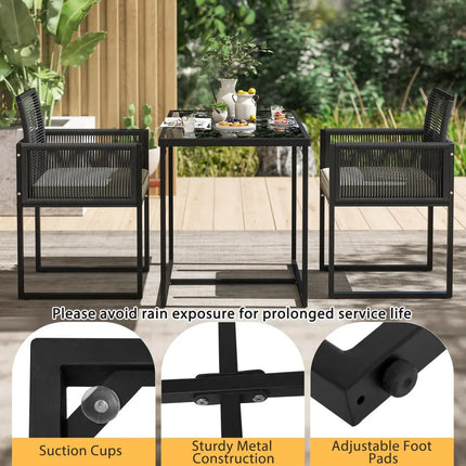 3 Pieces Patio Tempered Glass Top Table and Chairs Set for Porch Backyard-White - White - Patio Conversation Sets