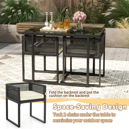 3 Pieces Patio Tempered Glass Top Table and Chairs Set for Porch Backyard-White - White - Patio Conversation Sets