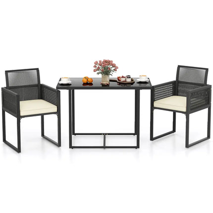 3 Pieces Patio Tempered Glass Top Table and Chairs Set for Porch Backyard-White - White - Patio Conversation Sets