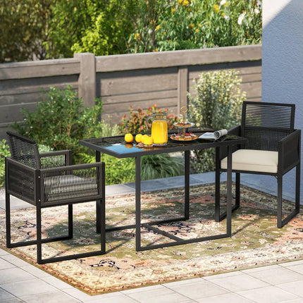 3 Pieces Patio Tempered Glass Top Table and Chairs Set for Porch Backyard-White - White - Patio Conversation Sets