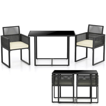 3 Pieces Patio Tempered Glass Top Table and Chairs Set for Porch Backyard-White - White - Patio Conversation Sets