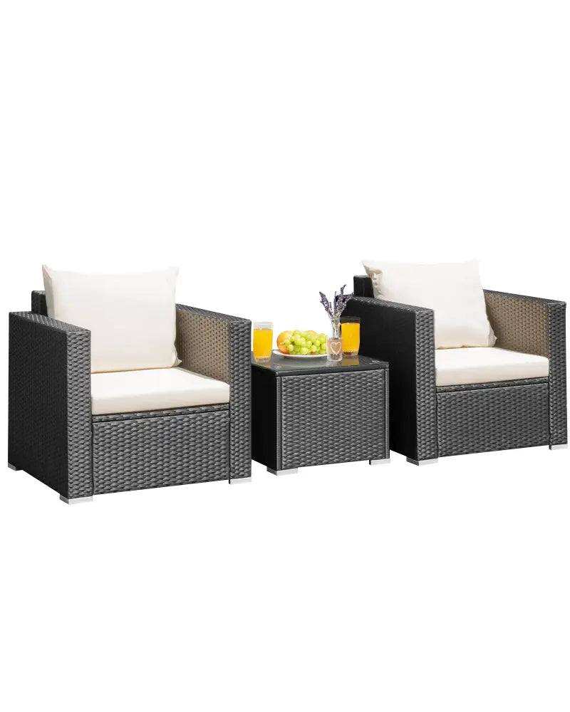3 Pieces Patio wicker Furniture Set with Cushion-White - White - Patio Conversation Sets