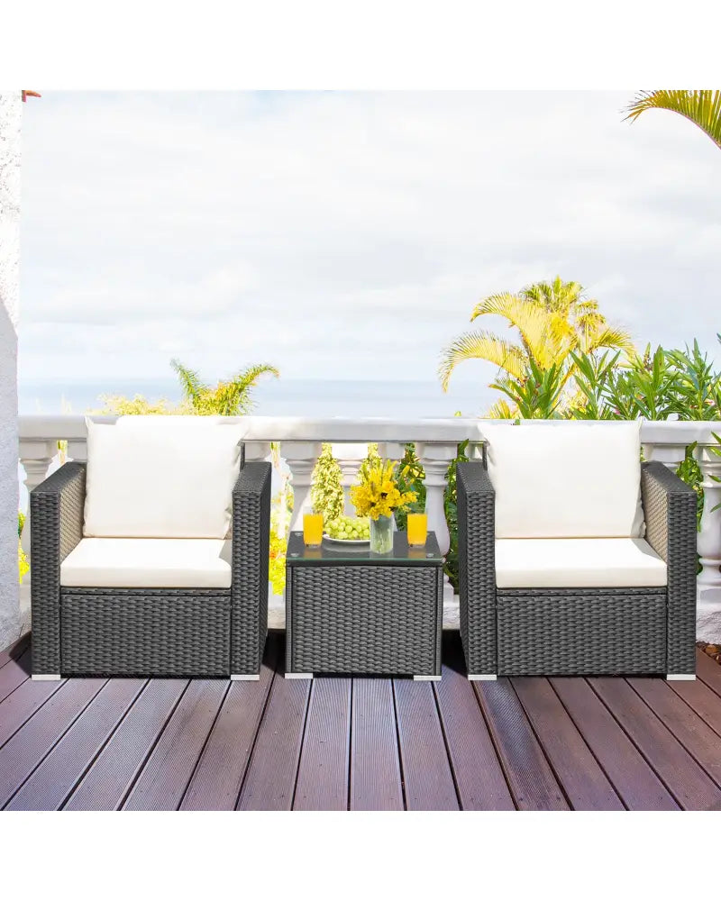 3 Pieces Patio wicker Furniture Set with Cushion-White - White - Patio Conversation Sets