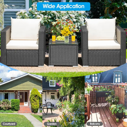 3 Pieces Patio wicker Furniture Set with Cushion-White - White - Patio Conversation Sets