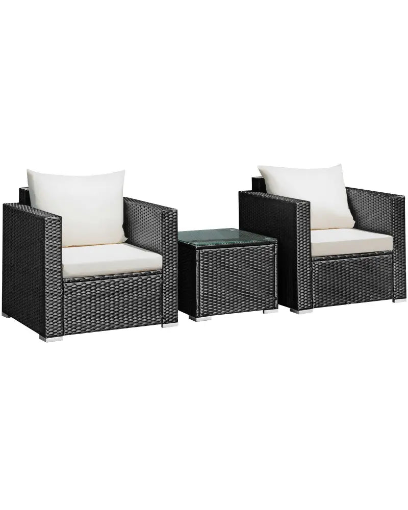 3 Pieces Patio wicker Furniture Set with Cushion-White - White - Patio Conversation Sets