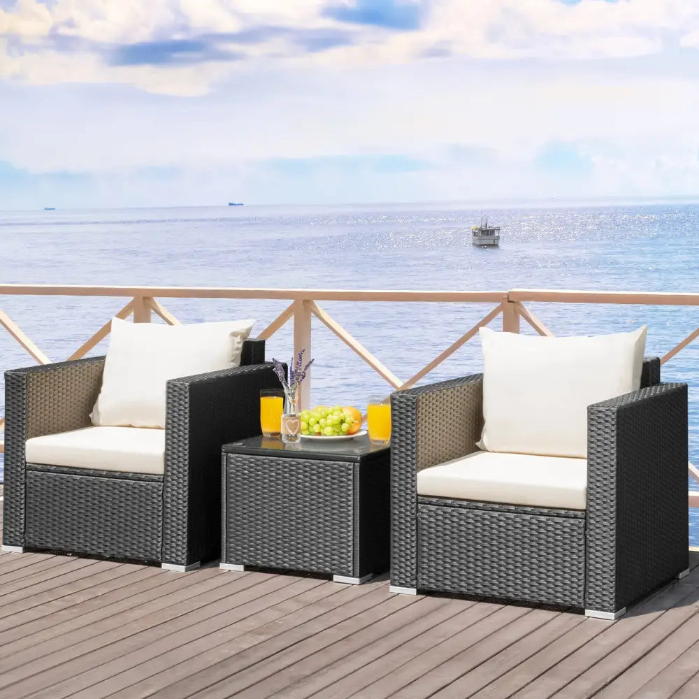 3 Pieces Patio wicker Furniture Set with Cushion-White - White - Patio Conversation Sets