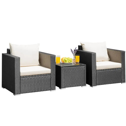 3 Pieces Patio wicker Furniture Set with Cushion-White - White - Patio Conversation Sets