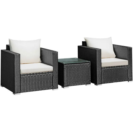 3 Pieces Patio wicker Furniture Set with Cushion-White - White - Patio Conversation Sets