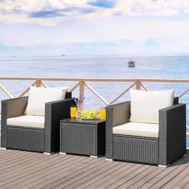 3 Pieces Patio wicker Furniture Set with Cushion-White - White - Patio Conversation Sets