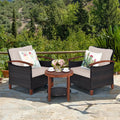 3 Pieces Patio Wicker Furniture Set with Washable Cushion and Acacia Wood Tabletop-Beige - Beige - Patio Conversation