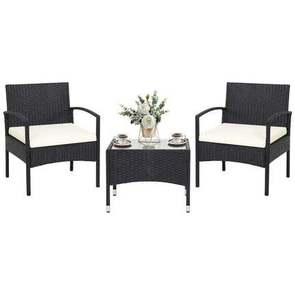 3 Pieces Patio Wicker Rattan Furniture Set with Cushion for Lawn Backyard-White - White - Patio Conversation Sets