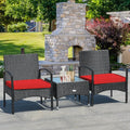 3 Pieces Patio Wicker Rattan Furniture Set with Cushion for Lawn Backyard-Red - Red - Patio Conversation Sets
