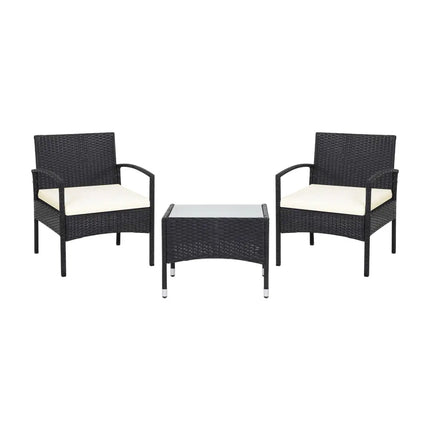 3 Pieces Patio Wicker Rattan Furniture Set with Cushion for Lawn Backyard-White - White - Patio Conversation Sets