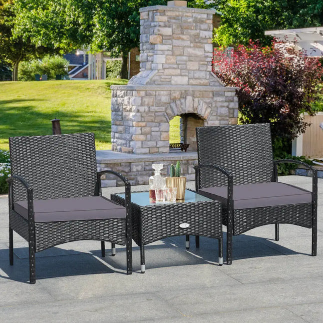 3 Pieces Patio Wicker Rattan Furniture Set with Cushion for Lawn Backyard-Gray - Gray - Patio Conversation Sets