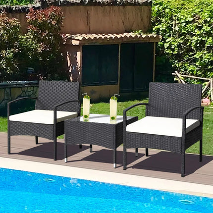 3 Pieces Patio Wicker Rattan Furniture Set with Cushion for Lawn Backyard-White - White - Patio Conversation Sets